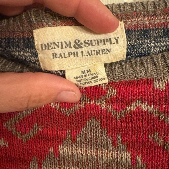 Denim & Supply Ralph Lauren Red and Tan Crew Neck Sweater - Picture 3 of 7